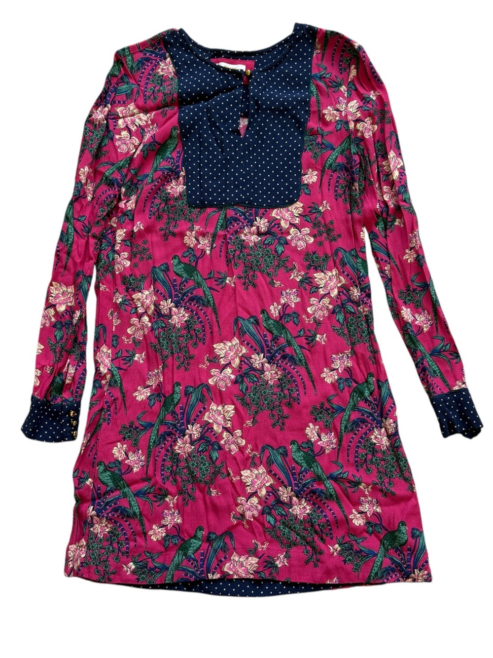 Anthropologie Maeve Bird Floral Shift Dress 4 Pink Polka Dot Tunic Whimsigoth
